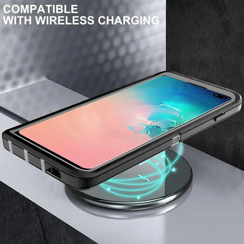Vista 7 de Funda para Galaxy S10 Plus - Protección resistente 3 en 1 con 2 protectores de pantalla de TPU (negro/gris)