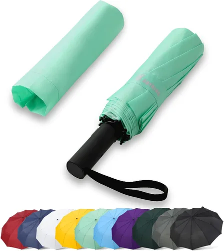 Vista 16 de GAOYAING Paraguas de lluvia automático grande de 46 pulgadas, resistente al viento, ligero, listo para viajar, tela resistente de 12 costillas 210T
