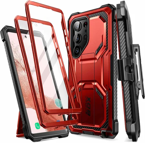 Vista 18 de i-Blason Armorbox - Funda para Samsung Galaxy S23 con soporte y clip para el cinturón, protector de pantalla integrado, 2 marcos frontales