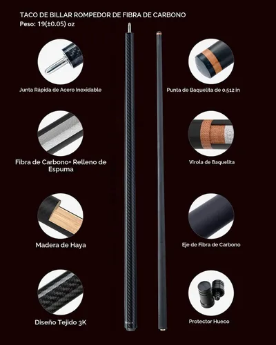 Vista 7 de KONLLEN Carbon Fiber Break Cue, 58-Inch Pool Stick, 13mm Tip KL-HH-2-set