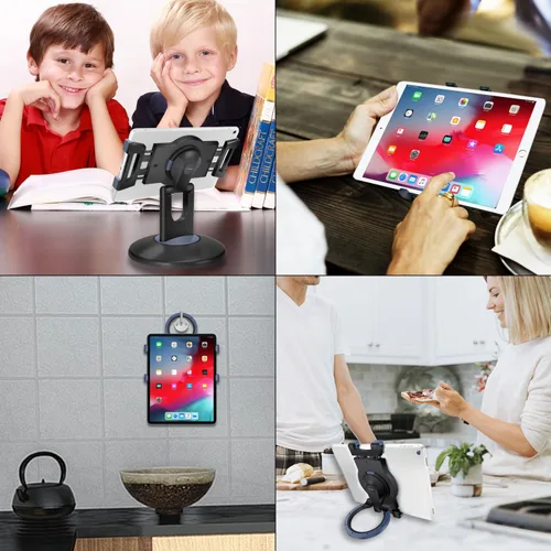 Vista 5 de Cellet Soporte universal para tableta, rotación de 360, abrazadera ajustable para tableta, paquete todo en uno, comercial, venta al por menor