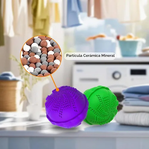 Vista 3 de Juego de 2 bolas de lavandería ecológicas para lavadora, alternativa de detergente natural para limpieza del hogar, suaves para ropa y telas