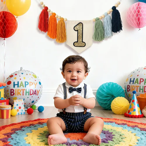 Vista 6 de Cartel de primer cumpleaños para silla de bebé, decoración de Multicolor