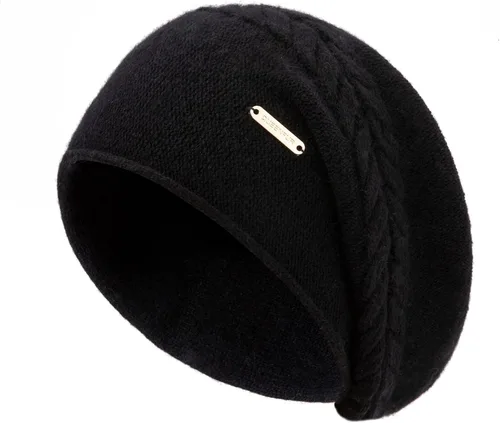 Vista 17 de Gorros de Punto Holgados para Mujeres de Cachemira Gorro de Esquí de Lana Tejida Suave y Cálido Gorro de Invierno A01-beige