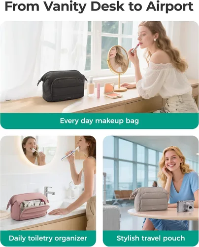 Vista 5 de BAGSMART Bolsa de Maquillaje, Esponjosa, Negro, Bolsa de maquillaje
