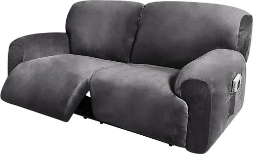 Vista 13 de ULTICOR Funda para sofá biplaza reclinable, extra ancha de 70 a 92 pulgadas, fundas de sofá reclinable elásticas de terciopelo de 6 piezas, funda