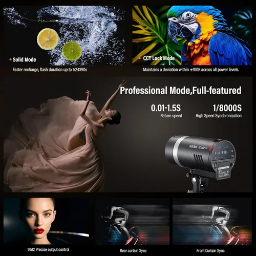 Vista 8 de GODOX AD300Pro II 300Ws Flash estroboscópico monolight, 2.4G TTL 1/8000 HSS 2.4G Flash inalámbrico TTL, 0.01-1.5s tiempo de reciclaje, 350 potencia