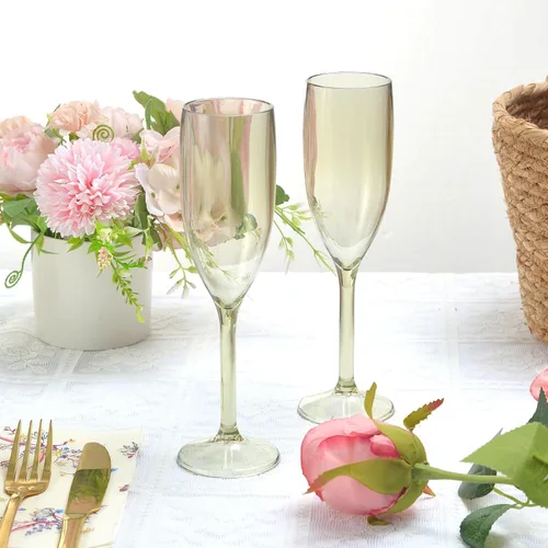 Vista 7 de XUWAIDSGN Copas de vino de plástico reutilizables, 10 unidades, copas de vino de plástico vintage a granel, copas de bar de mimosa, copas de barra