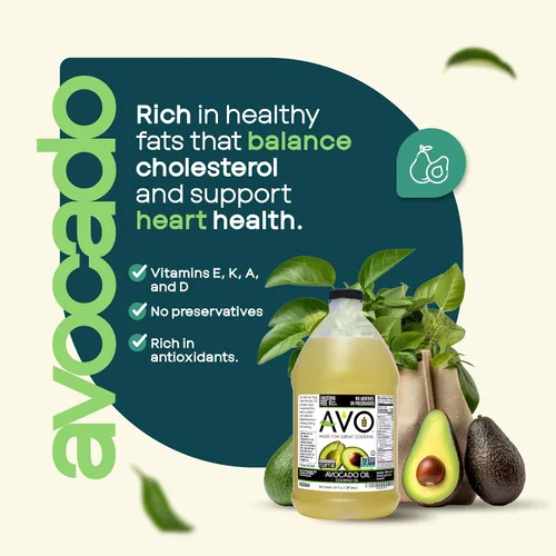 Vista 3 de AVO Aceite de aguacate 100% sin OMG, 64 onzas líquidas, sin conservantes añadidos Aceite de aguacate líquido 100% puro, sin gluten, aceite