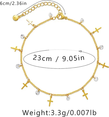 Vista 48 de Tobillera para mujer, chapada en oro de 18 quilates, tobillera con dije de oro, impermeable, para verano, playa, cadena de pie, joyería para regalos