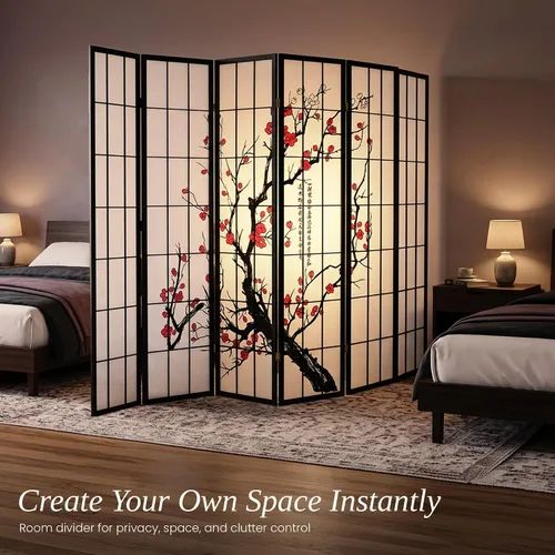 Vista 6 de Legacy Decor Biombo de 4 paneles para habitación con diseño de ciruelo en flor. Privacy Screen, Plum Blossom, Authentic Japanese Shoji Style, Real