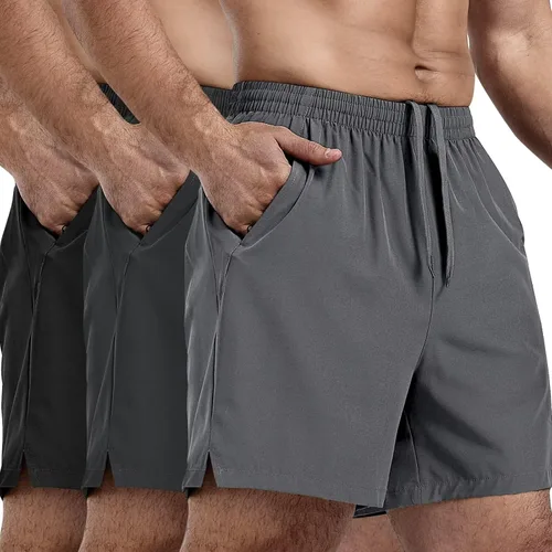 Vista 8 de 3 Pack Men's Athletic Running Shorts 5 Inch,Quick Dry Gym Workout Shorts with Zip Pockets