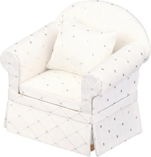 Vista 3 de Sillón blanco para casa de muñecas con otomana, mini silla para sala de estar, accesorio de muebles para muñecas de 6 pulgadas, escala 1:12