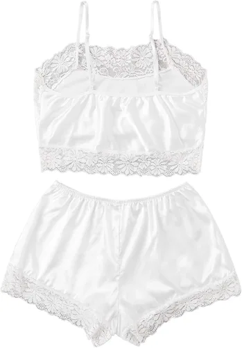 Vista 2 de SweatyRocks Conjunto de pijama de satén con encaje para mujer