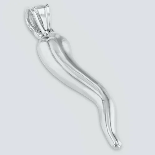 Vista 2 de Jewelry America Colgante grande de cuerno de cornicello pulido en oro blanco de 14 quilates, Oro blanco