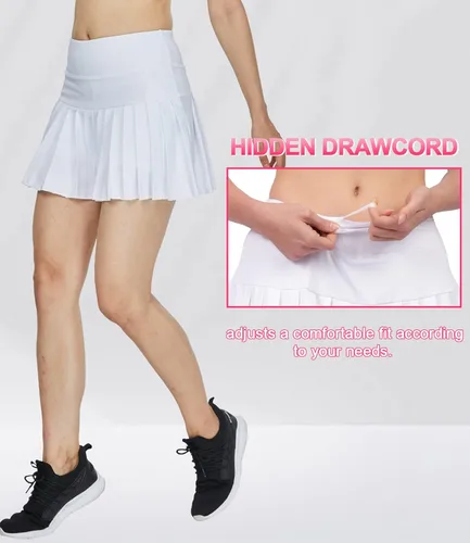 Vista 5 de HonourSex Falda de Tenis Plisada para Mujer, Faldas de Golf con Bolsillos, Falda con Pantalones Cortos para Entrenamiento, Deportes, Senderismo