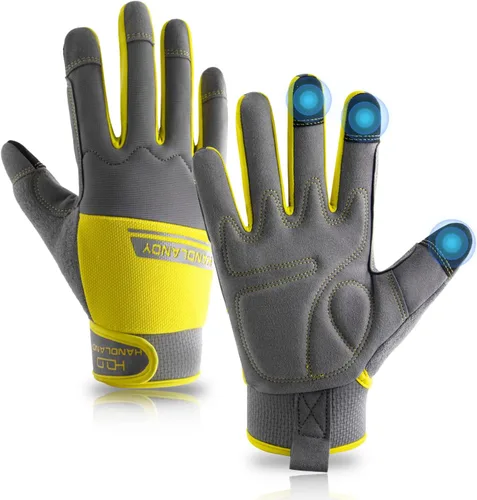 Vista 19 de AIGEVTURE Guantes de trabajo de seguridad para hombres y mujeres, guantes de mecánico ligeros para pantalla táctil, guantes de trabajo de jardinería