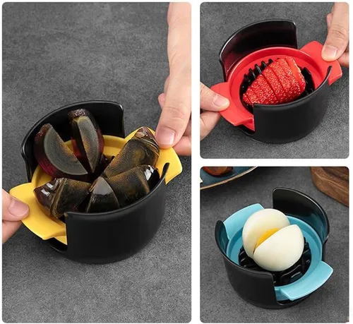 Vista 2 de Cortador de huevos de acero inoxidable 4 en 1 para huevos duros, frutas y más, cortador de huevos sin esfuerzo para ensaladas, sándwiches, tablas
