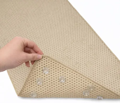 Vista 25 de Alfombra antideslizante para bañera, extragrande, de 36 x 17 pulgadas, con ventosas y orificios de drenaje, espuma suave, lavable a máquina