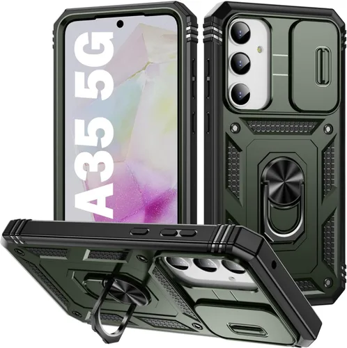 Vista 25 de PASNEW Funda militar para iPhone 13 Pro Max, cubierta de cámara deslizante y soporte de anillo de metal de 360°, carcasa rígida multicapa resistente