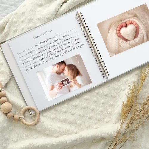 Vista 14 de Libro de recuerdos de bebé para niños y niñas – Libro atemporal para bebés de 5 años – Libro de recortes de diario neutro o álbum de fotos
