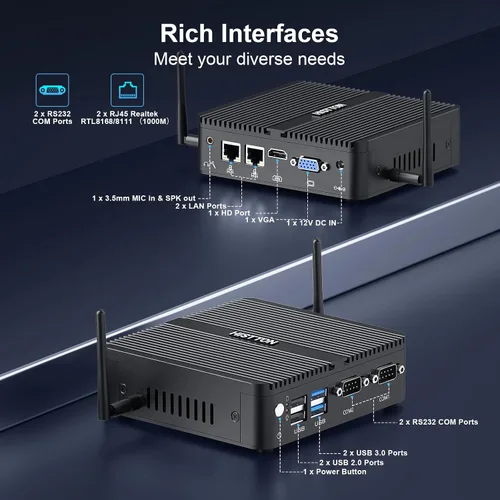 Vista 7 de HISTTON Mini PC industrial sin ventilador Pentium J5005, DDR4 8GB RAM 128GB