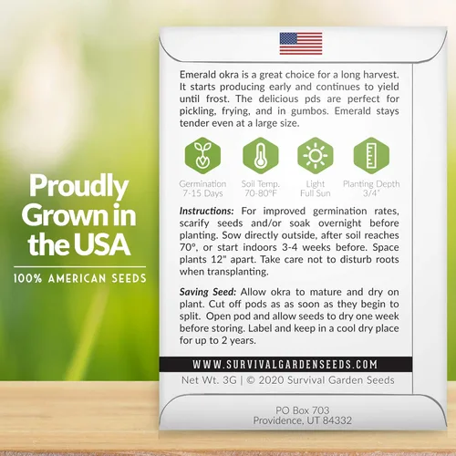 Vista 2 de Survival Garden Seeds - Semilla de okra esmeralda para plantar - Paquete con instrucciones para plantar y cultivar Okra tierna y grande en tu huerto
