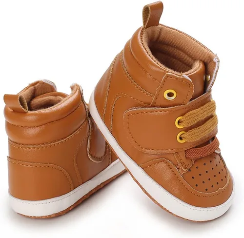 Vista 3 de Sekantrol Zapatos de cuna para recién nacidos, para niños y niñas, suela de goma suave, zapatos para bebés, zapatos deportivos de moda de caña alta