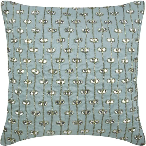 Vista 19 de The HomeCentric Funda de cojín para sofá, 12 x 12 pulgadas, funda de almohada decorativa cuadrada de lino azul claro con zardozi y cuentas bordadas