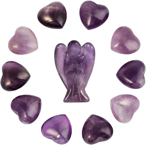 Vista 9 de Rockcloud Cristal curativo de 0.5 pulgadas, corazones de soplo y ángel de la guarda tallados, piedras de preocupación talladas para chakras, reiki