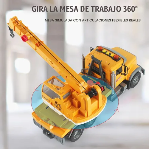Vista 4 de Luces de camión de grúa de construcción de 15 pulgadas, juguetes con rotación de brazo extensible, varios accesorios, botones y luces, sonidos