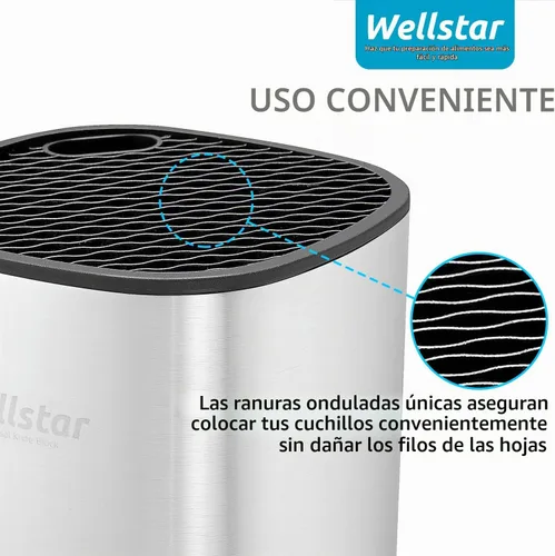Vista 6 de WELLSTAR Soporte universal para cuchillos de acero inoxidable sin cuchillos, ahorro de espacio seguro, gran volumen, almacenamiento estable