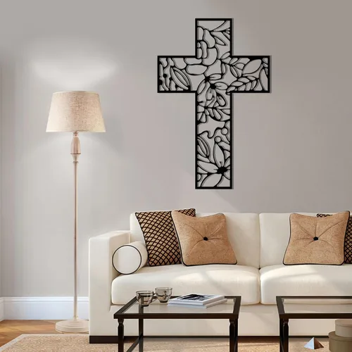 Vista 6 de Arte de pared de metal, decoración de pared de cruz de flores, decoración de pared de flores de metal, decoración de pared de cruz de metal