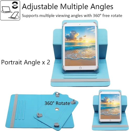 Vista 5 de Funda universal para tablet Android de 7 y 8 pulgadas, Dluggs de piel sintética, con soporte giratorio de 360 grados y múltiples ángulos