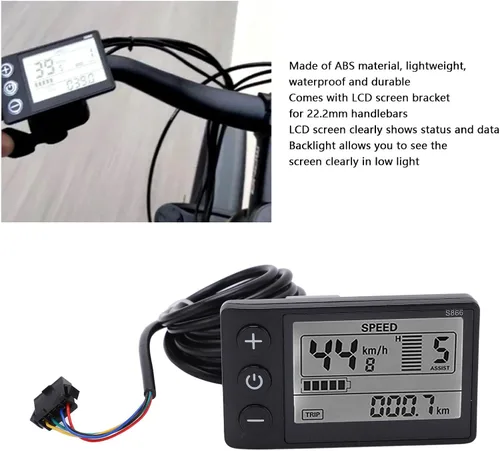 Vista 3 de Goshyda S866 - Computadora para bicicleta, medidor LCD con pantalla eléctrica, panel de control de scooter eléctrico de 24 V, 36 V, 48 V