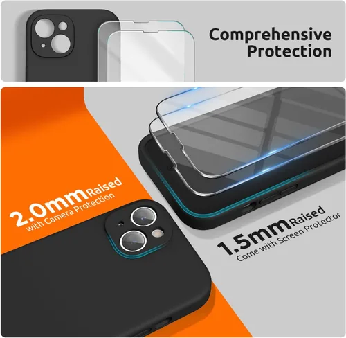 Vista 3 de SURPHY Funda diseñada para iPhone 15 Plus con protector de pantalla y cordón, correa de teléfono y funda de silicona líquida para teléfono