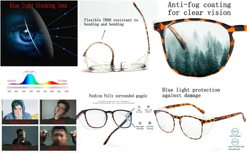 Vista 5 de Anteojos de seguridad antivaho antisaliva con protección UV, bloqueo de luz azul, para hombres y mujeres, marco cuadrado, lente transparente
