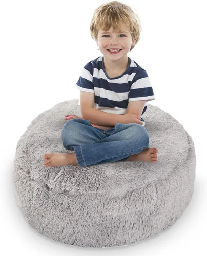 Vista 8 de Cheer Collection Puf con asa, sillas de piso de pelo largo para niños como almacenamiento de animales de peluche y organizador de juguetes, lavable