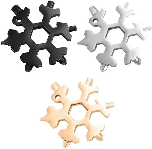 Vista 11 de Sakerplus Multiherramienta de copo de nieve 18 en 1, multiherramienta compacta de acero inoxidable para uso diario, aventuras al aire libre