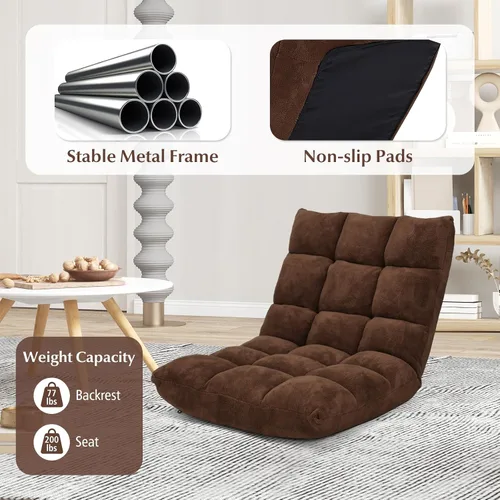 Vista 7 de BestComfort Silla de suelo con soporte de respaldo, sillas de juegos de suelo con 14 posiciones ajustables, cama acolchada, asiento plegable