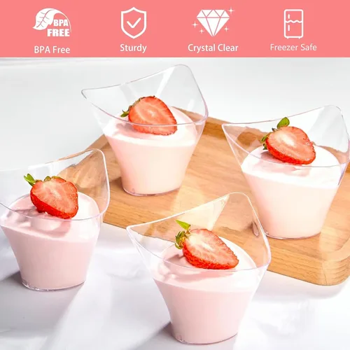 Vista 3 de Mini tazas triangulares de postre con cucharas, 4 onzas, paquete de 50