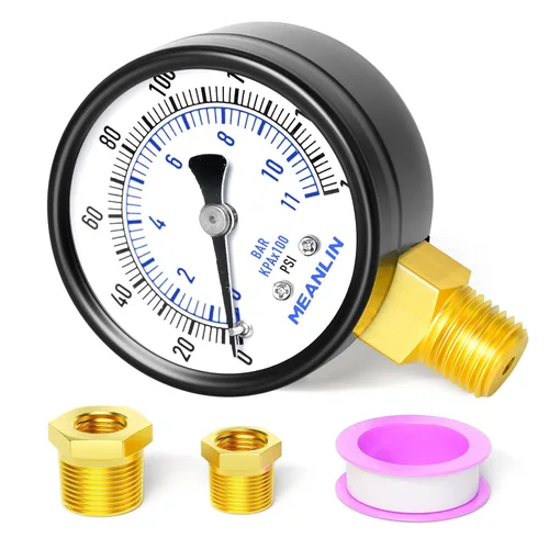Vista 42 de MEANLIN MEASURE - Manómetro electromecánico de 2" de esfera con cara, NPT de 1/4 de pulgada, para bomba de pozo, con bujes hexagonales NPT de 1/2