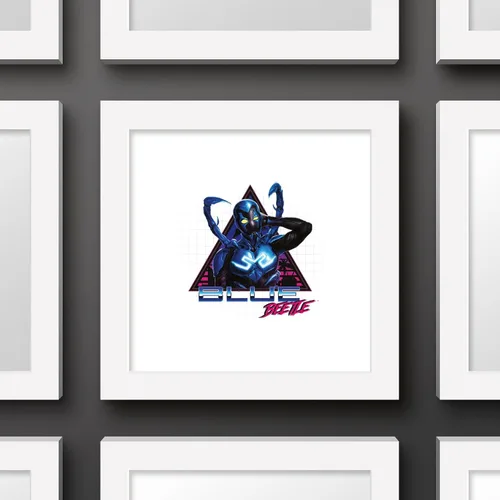 Vista 2 de Trends International Gallery Pops DC Comics Blue Beetle - Póster de pared retro Super Future, 12 x 12 pulgadas, versión de marco blanco