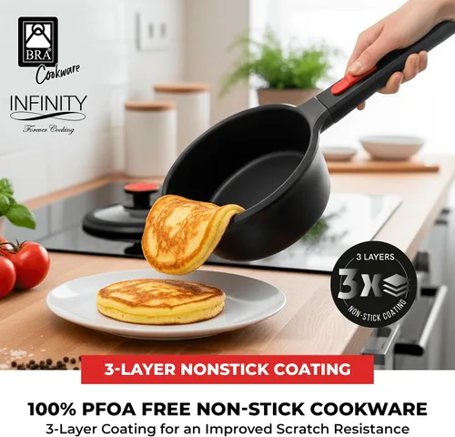 Vista 5 de BRA COOKWARE Infinity - Cacerola antiadherente con tapa de vidrio, olla de 6.3 pulgadas y 1.2 cuartos de galón de profundidad, olla de sopa sin