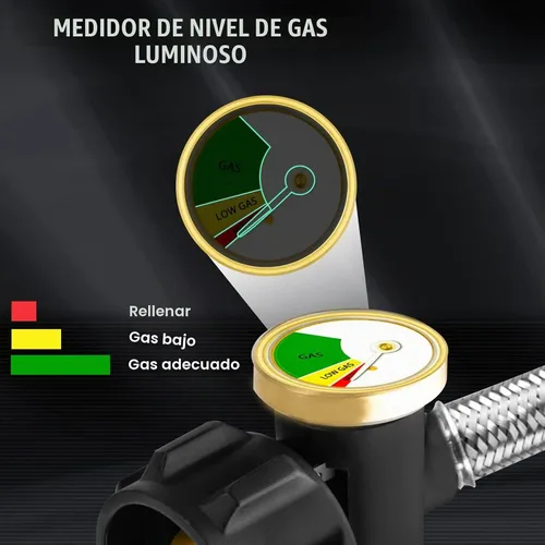 Vista 6 de Adaptador de manguera de propano de 6 pies con calibre, trenzado de acero inoxidable de 1 lb a 20 lb