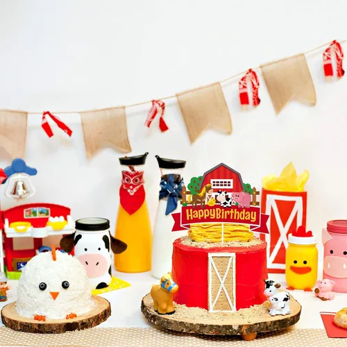 Vista 6 de Decoración para tartas de cumpleaños con temática de granja de granero, granero, animales de granja, decoración de fiesta de cumpleaños