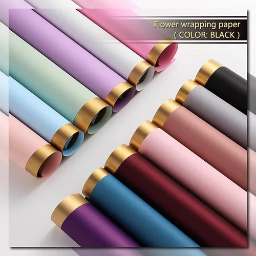Vista 6 de Papel de regalo de flores negras, 20 piezas de papel de regalo de rosas, papel de regalo floral, impermeable, arreglos florales dorados y negros