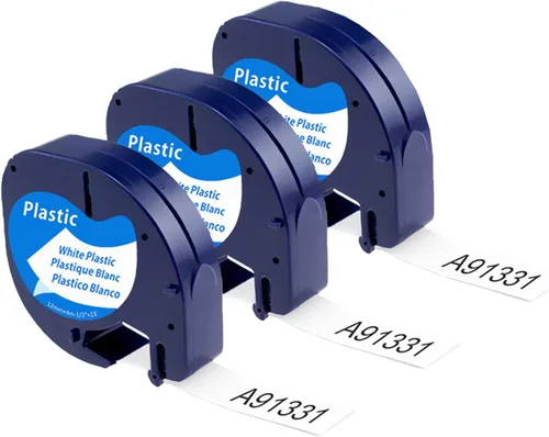 Vista 21 de 5-PK Black Label Tape Replace for Dymo Letratag Refills White on Black 12mm