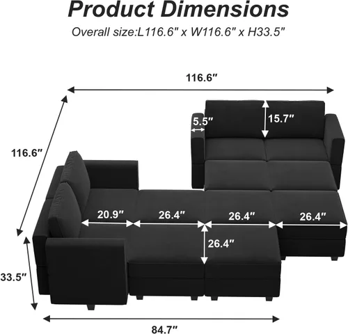 Vista 2 de Belffin Sofá modular convertible de gran tamaño con otomanas de almacenamiento, sofá cama seccional extra grande con diván reversible, sofá cama