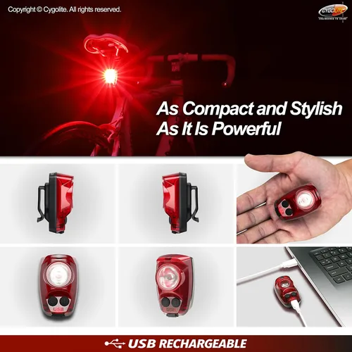 Vista 5 de Cygolite Hotshot Pro - Modelos de luz trasera de bicicleta de 200 y 150 lúmenes, estilos de montaje duro y flexible, 6 modos de noche y día